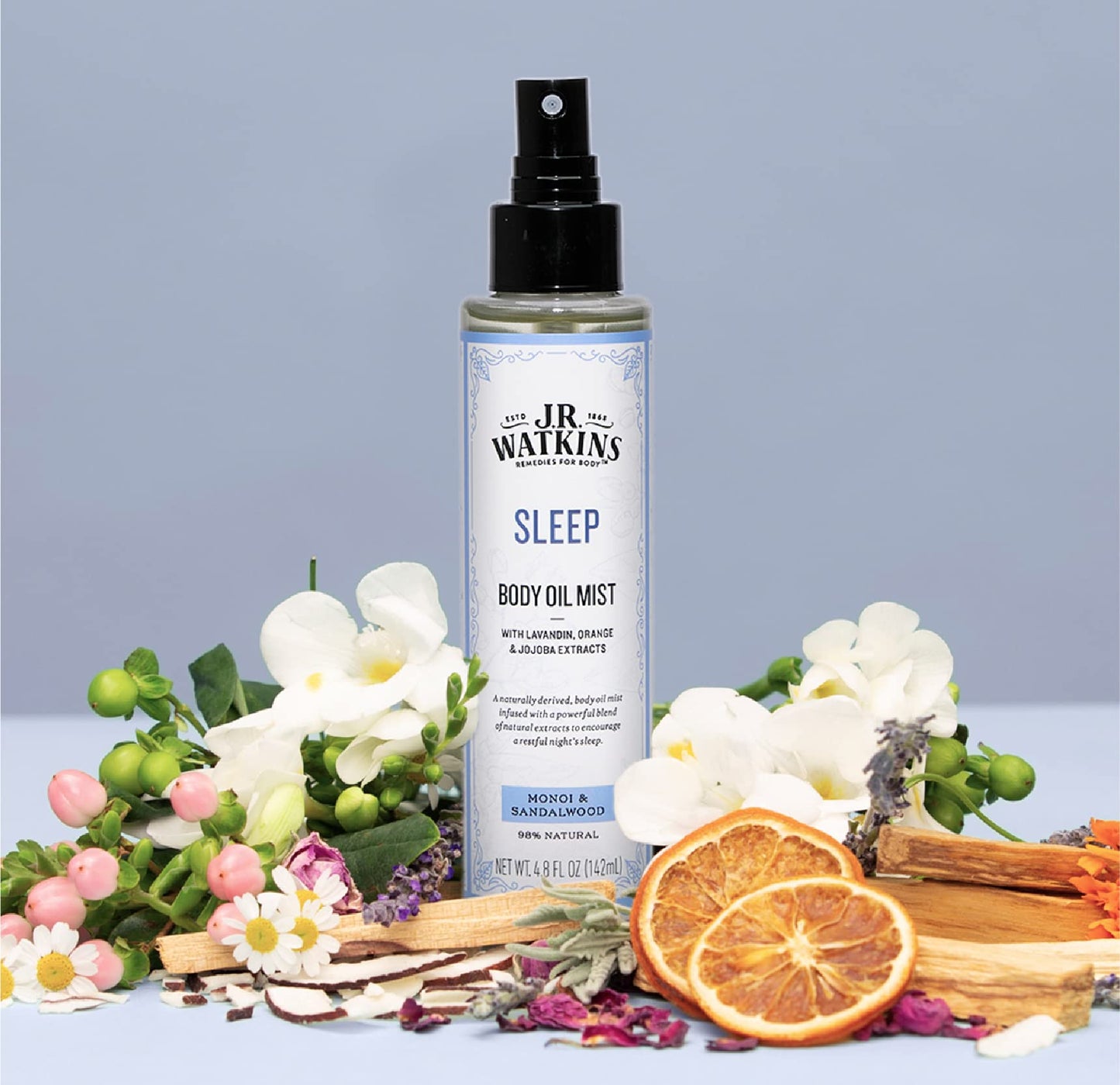 J.R. Watkins Sleep Body Oil Mist, Hydrates Skin and Encourages Restful Sleep, Natural Monoi & Sandalwood, 4.8 oz
