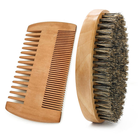 Wooden Beard Grooming Set, 2-Piece Boar Bristle Brush and Comb Kit for Men's Facial Hair Care and Styling Beauty and Personal Care FITALA