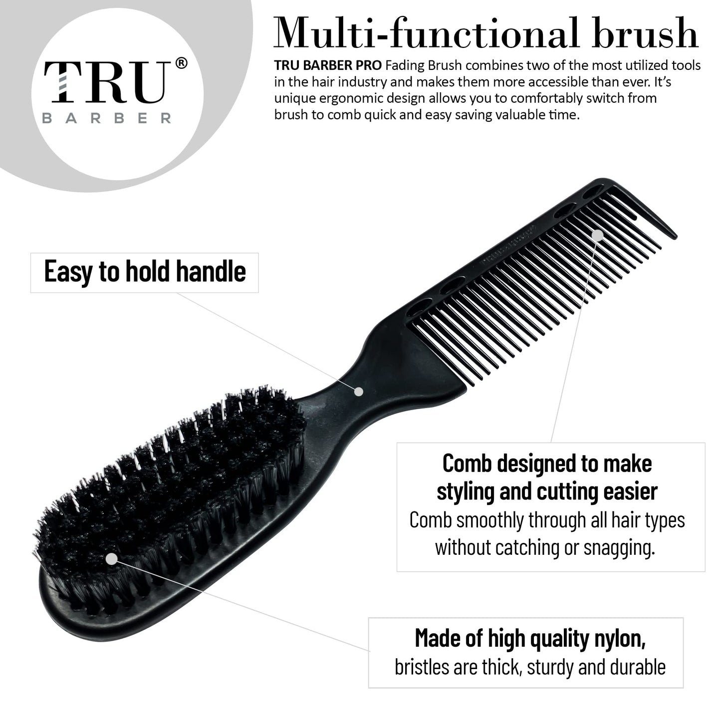 TRU BARBER PRO Fading Brush, Hair cutting Brush, Clippers brush