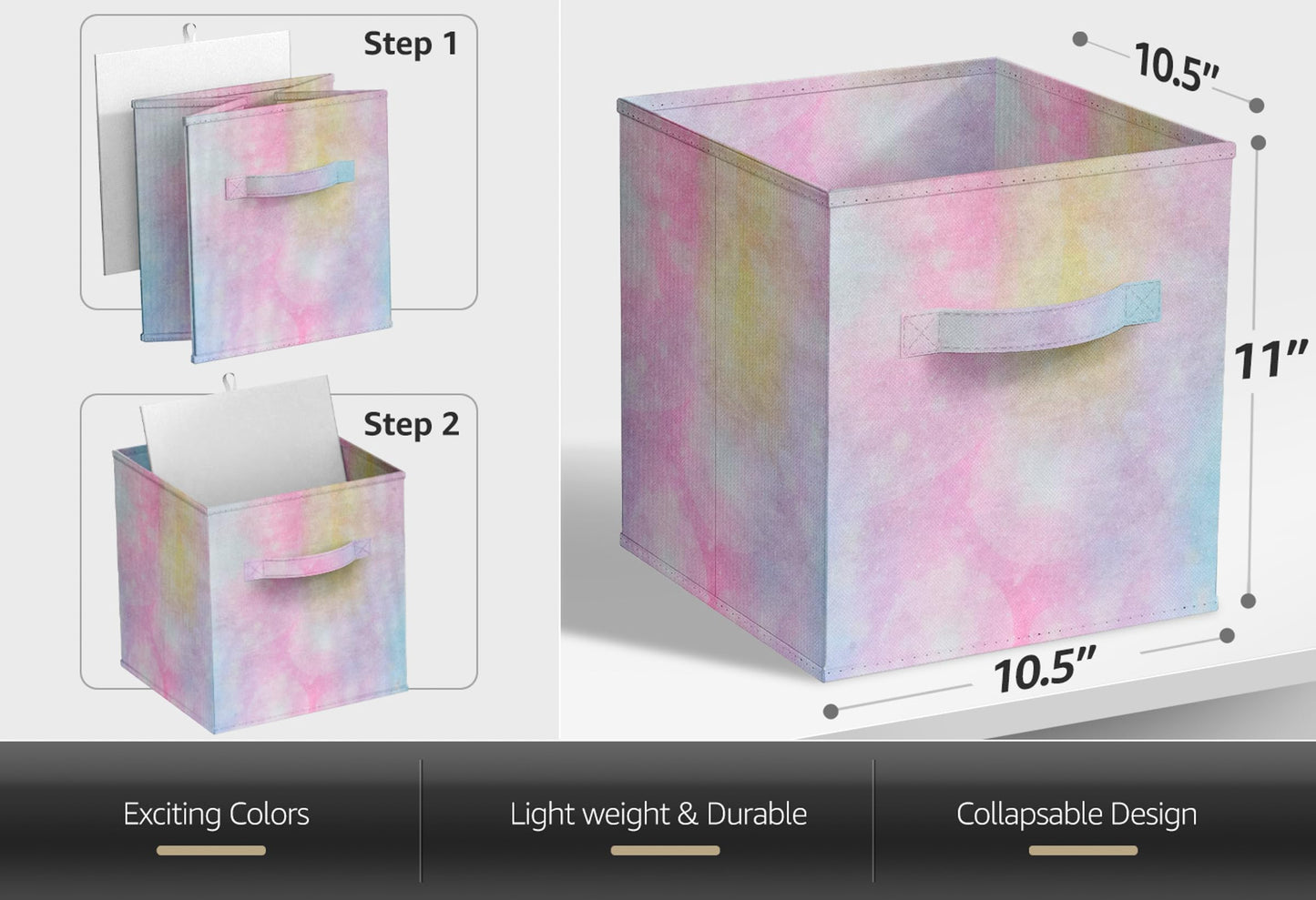 Sorbus Fabric Storage Cubes - 6 Foldable Tie Dye Storage Bins for Organizing Cubbies, Toy Box - Clothes Storage & Closet Organizer - 11 Inch…