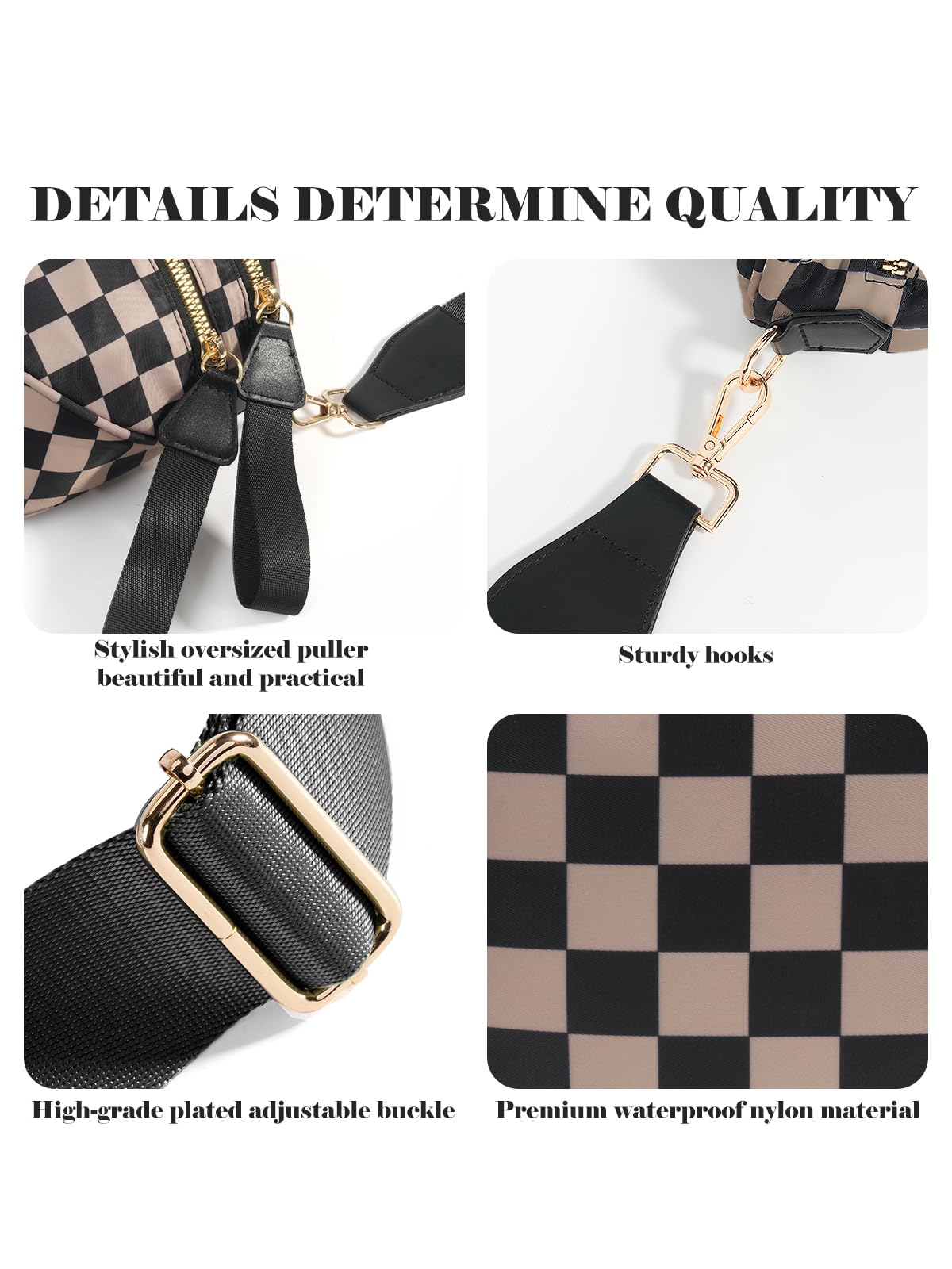 Black and White Checkered Crossbody Bum Bag for Women,Spacious Checkered Purse Fanny Packs Belt Bag Sling Bag