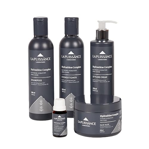 LA PUISSANCE Hydrashine Complete 5?Step Hair Care Kit - Shampoo + Treatment + Mask + Flash Ampoule + Leave?In | Deep Hydration, Shine & Anti?Frizz |