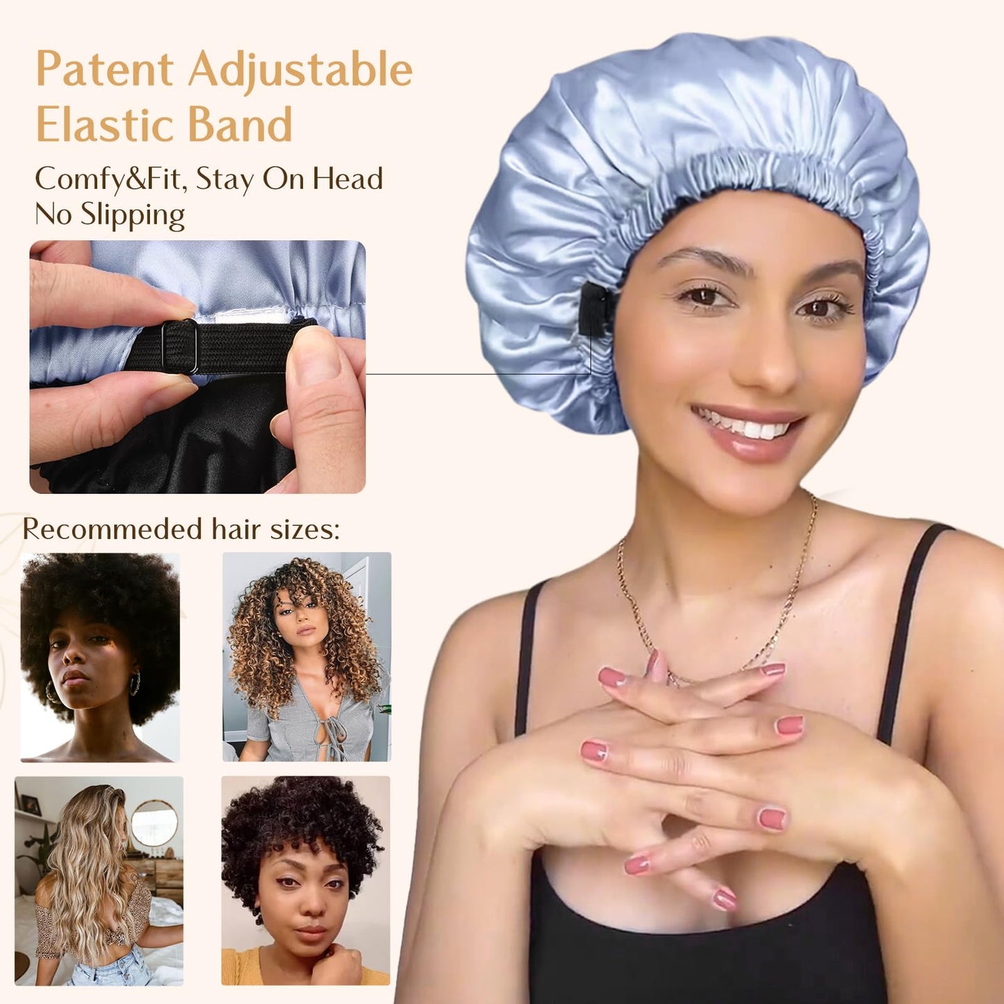 YANIBEST Adjustable Satin Bonnet Double Layer Hair Bonnet for Sleeping Bonnets for Women Hats Curly Natural Hair, Sky Blue Beauty and Personal Care YANIBEST