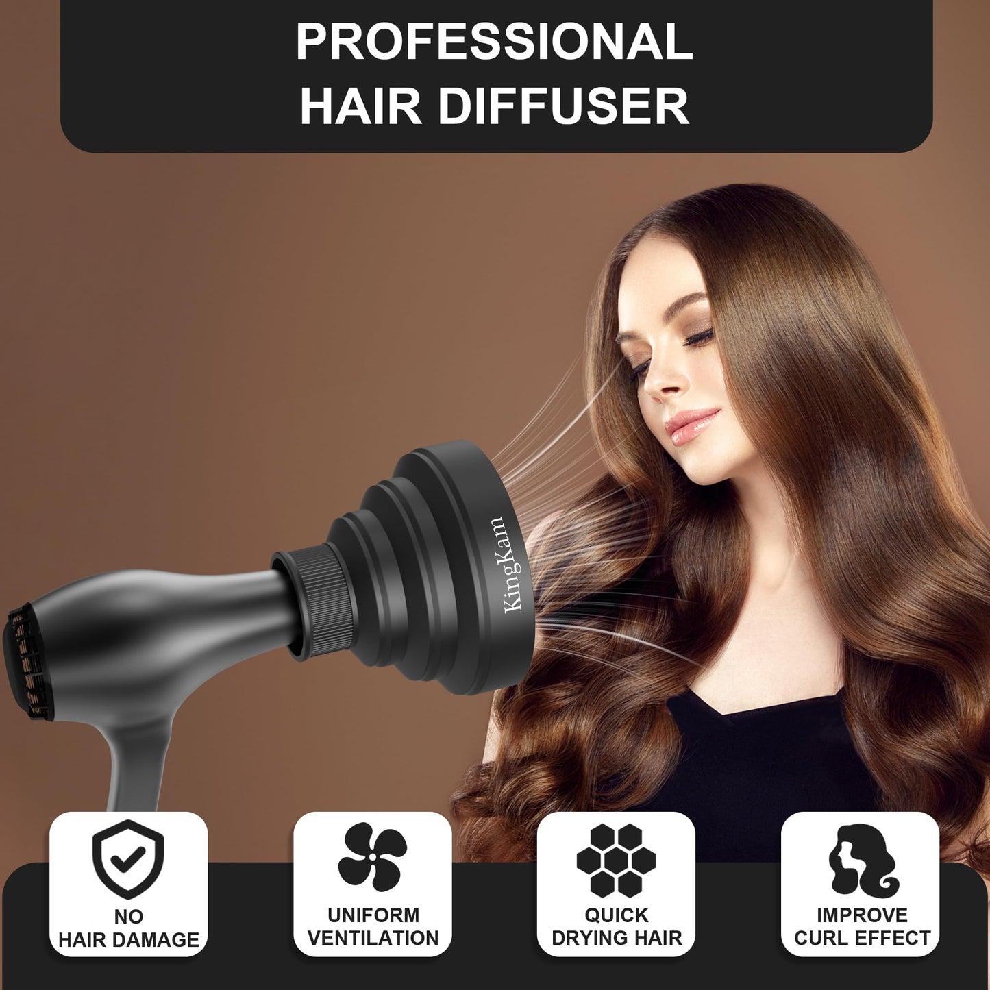 Universal Collapsible Hair Dryer Diffuser + Scalp Massager Brush Combo - KingKam Diffuser Attachment Fit Most Hair Dryers with Nozzle Diameter Beauty and Personal Care KingKam