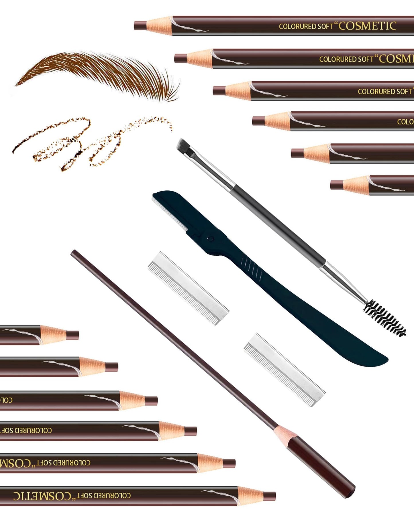 SUMEITANG 12 Piece Dark Brown Waterproof Eyebrow Pencils for Women w/Microblading Eyebrow Pencil & Brow Trimming Supplies Kit Permanent Eye Brow