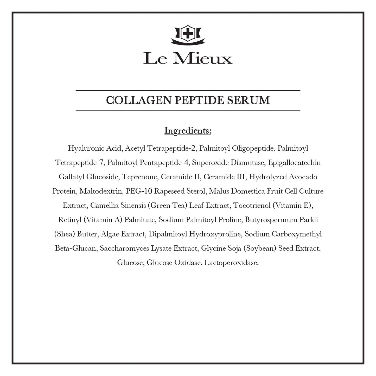 Le Mieux Collagen Peptide Serum - Concentrated, Creamy Anti Aging Face Serum with Skin Contouring Peptides & Moisturizing Hyaluronic Acid, No