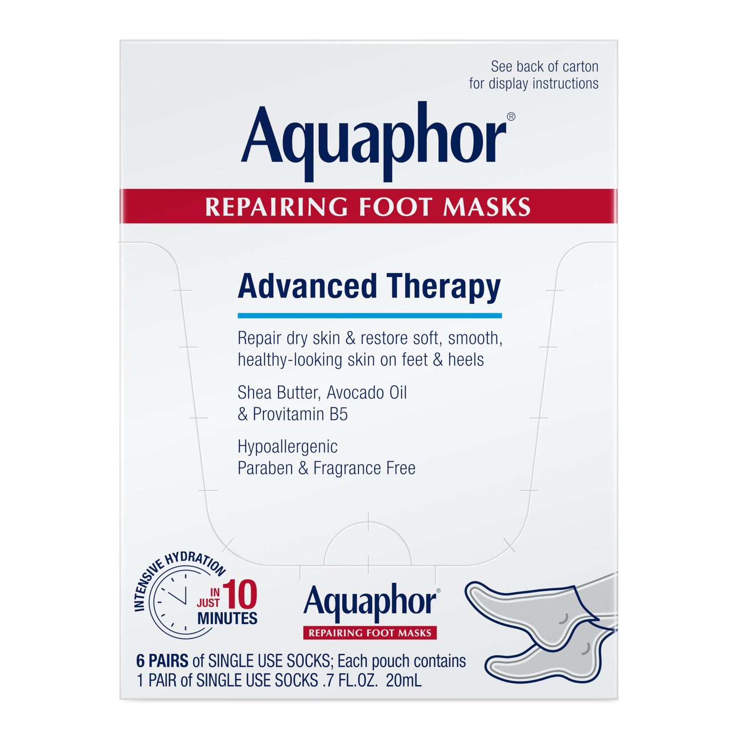 Aquaphor Repairing Foot Masks, Moisturizing Socks for Dry Feet, Hydrating Foot Care Treatment with Avocado Oil and Shea Butter, Pack of 6 Beauty & Personal Care Aquaphor