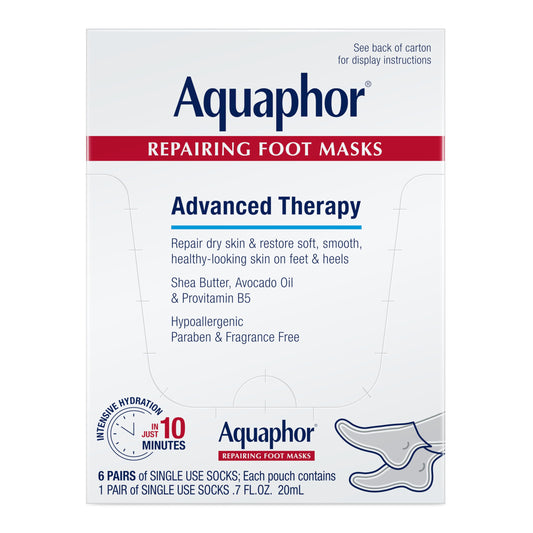 Aquaphor Repairing Foot Masks, Moisturizing Socks for Dry Feet, Hydrating Foot Care Treatment with Avocado Oil and Shea Butter, Pack of 6 Beauty & Personal Care Aquaphor