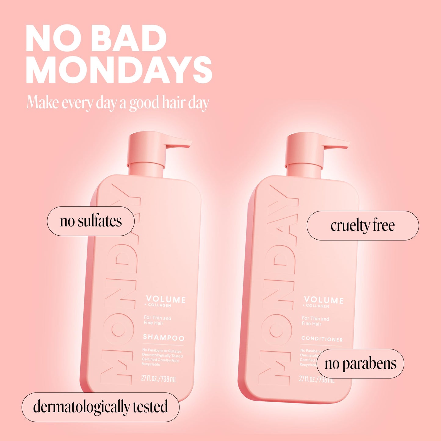 MONDAY HAIRCARE Volume Shampoo + Conditioner Set (2 Count) 27 oz. For Thin, Fine, and Oily Hair Made with Coconut Oil, Ginger Extract, and Vitamin E