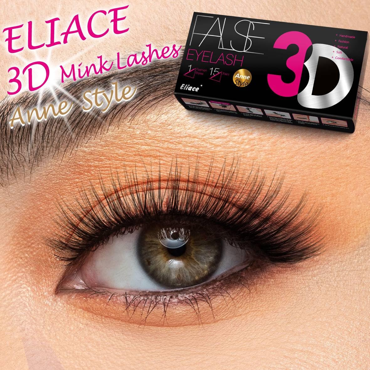 Eliace False Eyelashes Natural look Cat Eye Lashes Wispy Strips,15 Pairs, 3D Mink Lashes Volume Fluffy,Fake Eyelashes Thin Soft Band Comfortable Cross