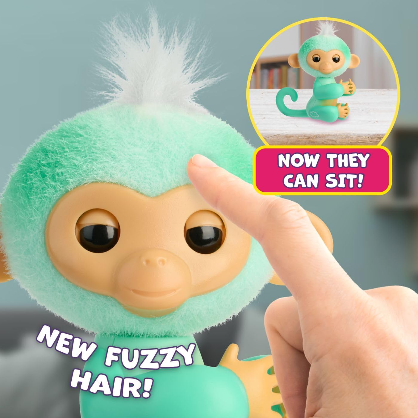 Fingerlings 2023 NEW Interactive Baby Monkey Reacts to Touch - 70+ Sounds & Reactions - Ava (Teal)