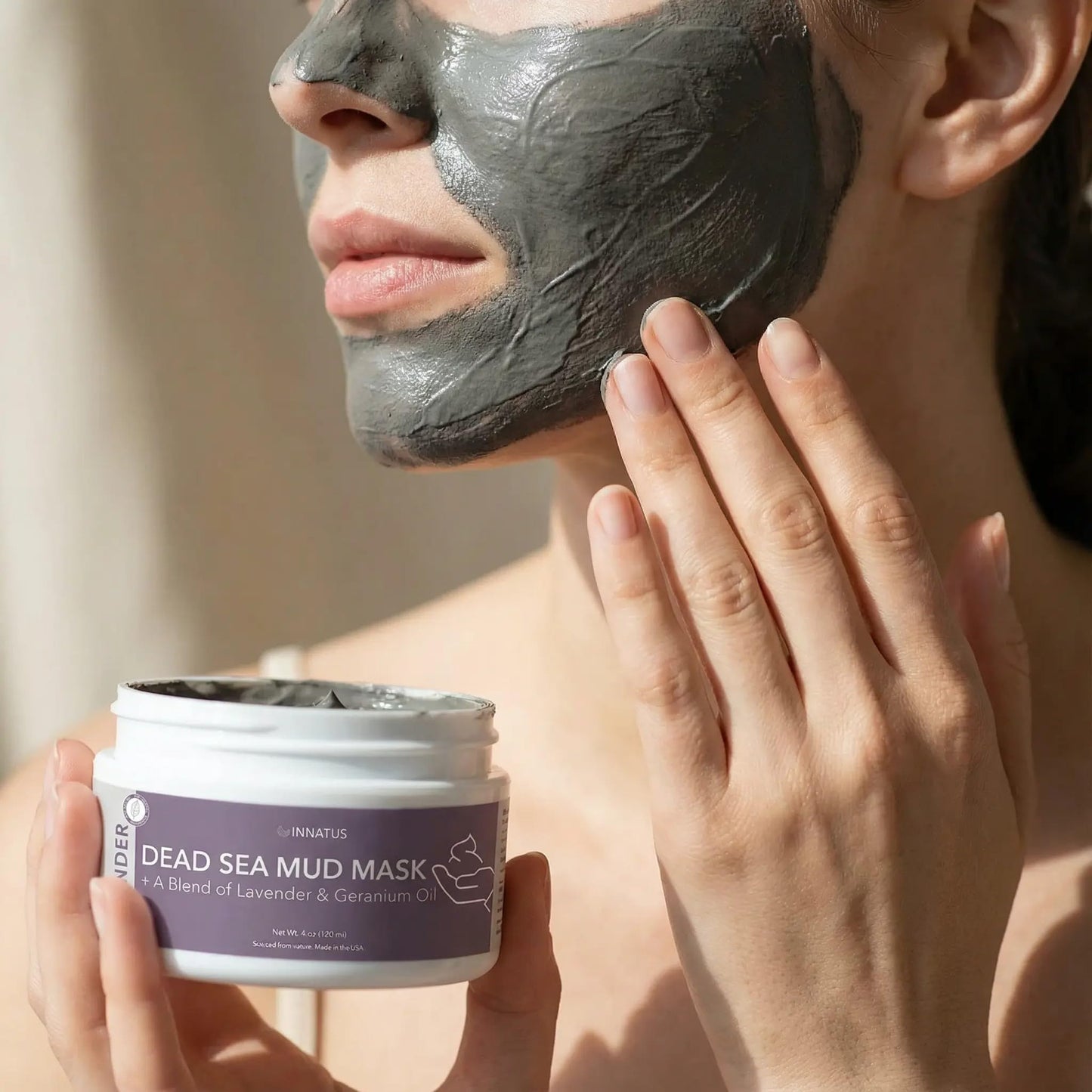 INNATUS Dead Sea Mud Mask with Lavander Oil - 4oz Detoxifying & Purifying Face Mask - Infused with Natural Oils for Acne Control & Skin