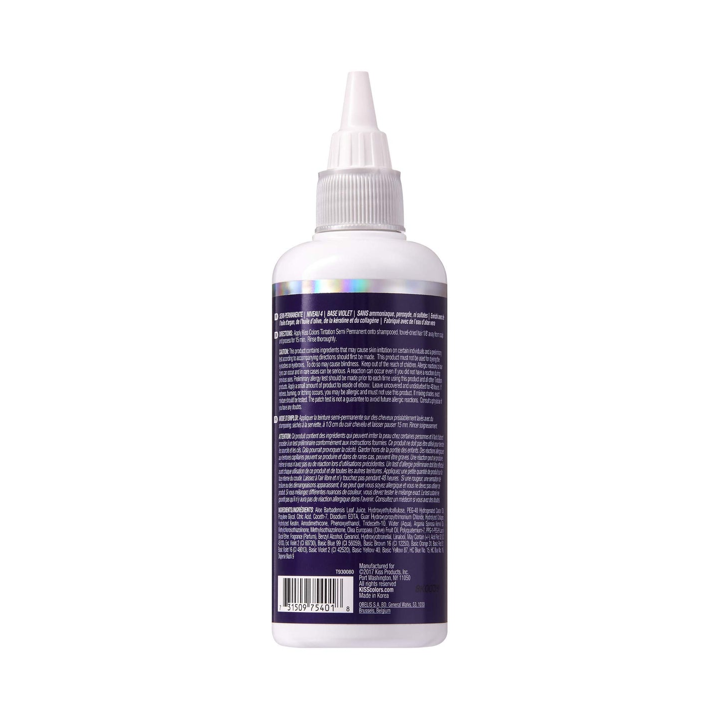 Red by Kiss Tintation Semi-Permanent Hair Color, Aloe Vera Water Based, Argan Oil, Olive Oil, Collagen & Keratin, Long-Lasting Color Dye (Black