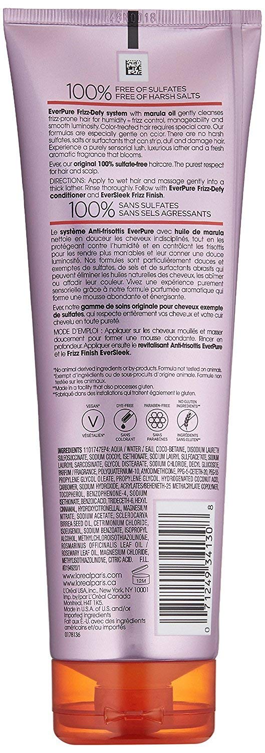 L’Oreal Paris EverPure Sulfate Free Frizz Defy Shampoo, 8.5 Ounce (Pack of 2)