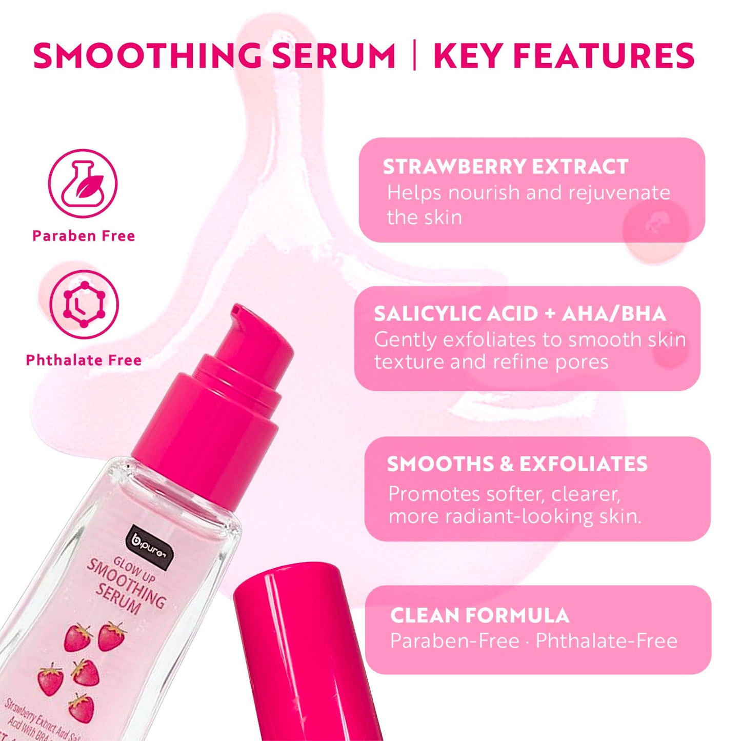 b.pure Glow Up Strawberry Smoothing & Exfoliating Face Serum | Strawberry Extract, Salicylic Acid & AHA/BHA | 1 oz, 3-Pack