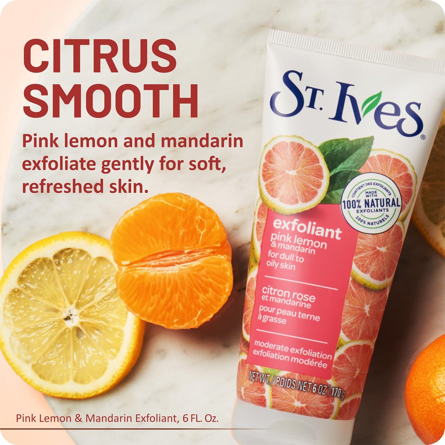 St. Ives Exfoliant Face Scrub 3-Pack - Skin-Brightening Pink Lemon & Mandarin for Glowing Skin, 6 Oz Ea