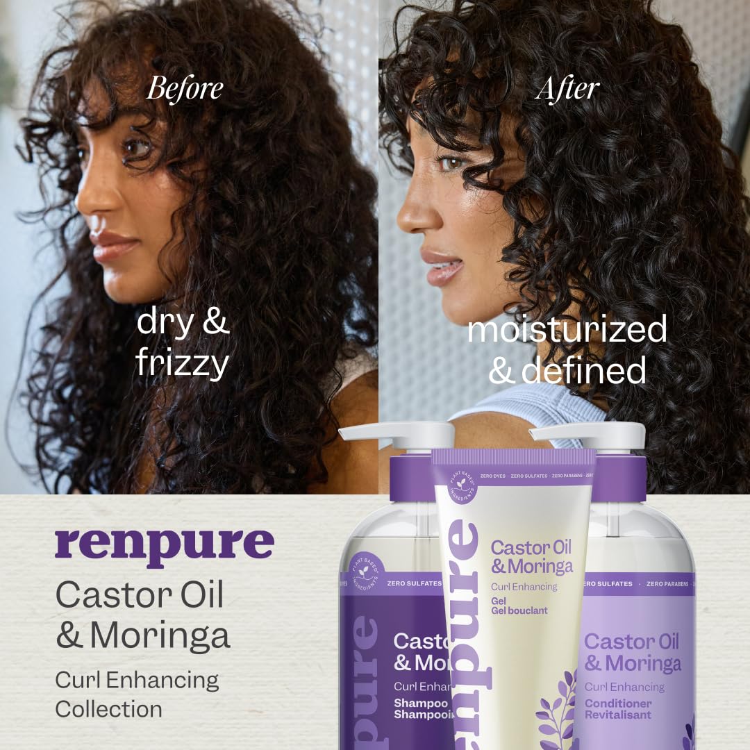 Renpure Castor Oil & Moringa Shampoo and Conditioner Set, Plant-Based*, Curl Enhancing, Moisturized, Manageable & Frizz-Free Curls -Castor & Moringa