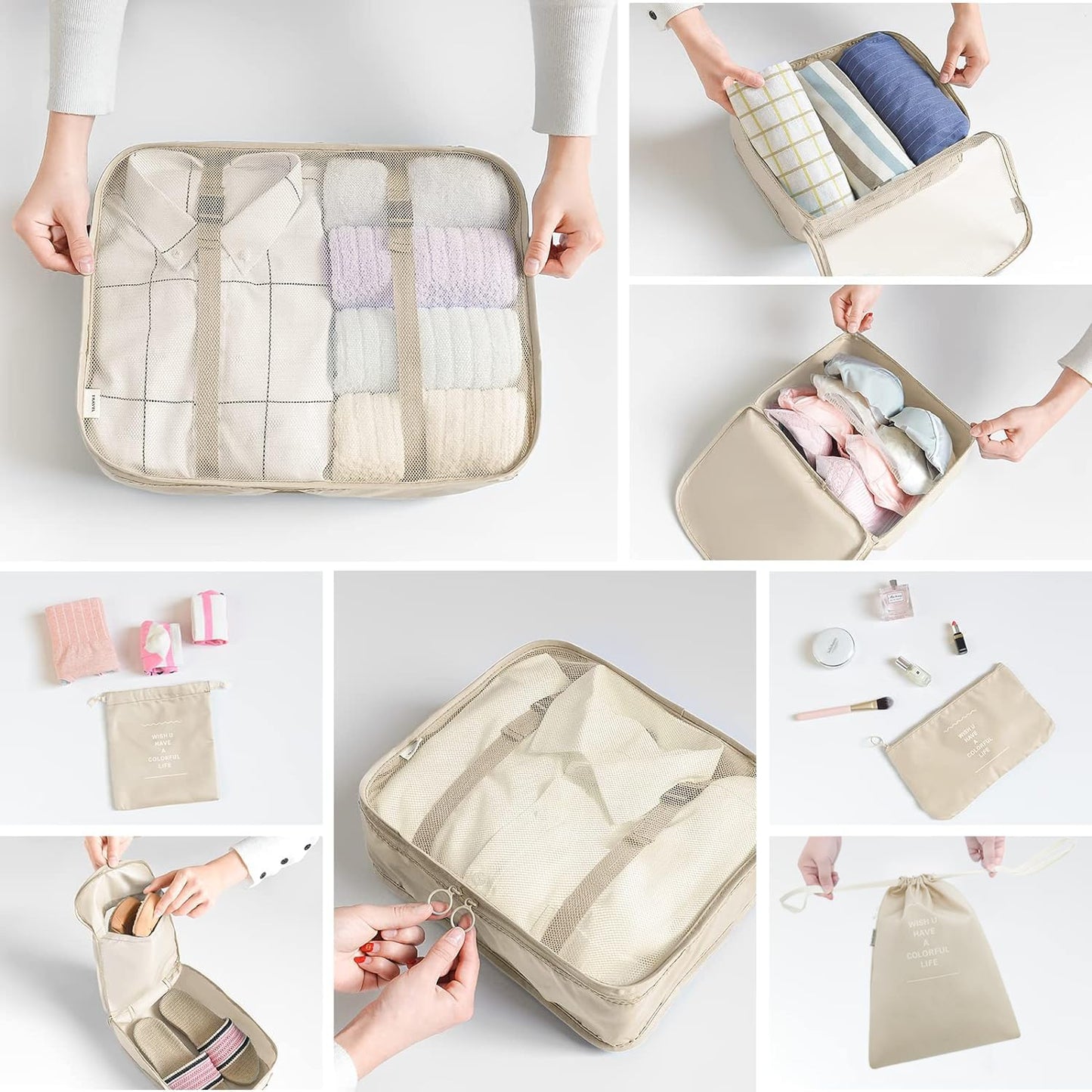 LANSKLBD 8-Piece Packing Cubes Set for Suitcases, Travel Luggage Organizers with Shoe, Toiletry & Laundry Bags, Essentials Kit