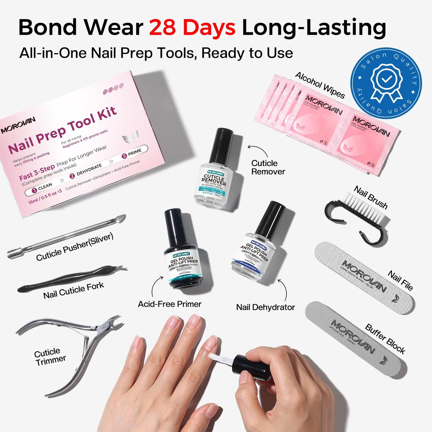 Morovan Nail Prep and Care Kit: Nail Dehydrator and Acid-Free Primer | Cuticle Remover | Cuticle Trimmer Cuticle Pusher & Cuticle Nipper | Cleaner Beauty and Personal Care Morovan