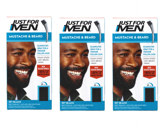 Just for Men Brush-In Color Gel for Mustache, Beard & Sideburns, Jet Black, M-60, 1 kit, (Pack of 3)
