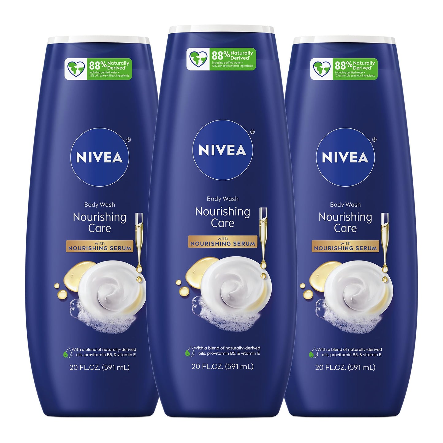 NIVEA Nourishing Care Body Wash with Nourishing Serum, Moisturizing Body Wash for Women, Enriched with Provitamin B5 and Vitamin E, 20 Fl Oz Bottle