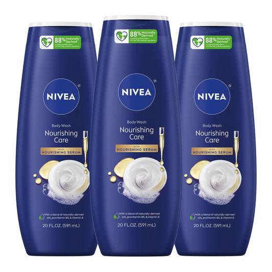 NIVEA Nourishing Care Body Wash with Nourishing Serum, Moisturizing Body Wash for Women, Enriched with Provitamin B5 and Vitamin E, 20 Fl Oz Bottle