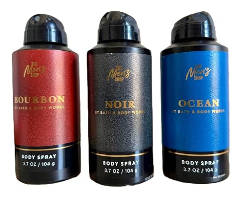 Bath & Body Works The Men's Shop Body Spray - Pack of 3 (Bourbon, Noir, Ocean)