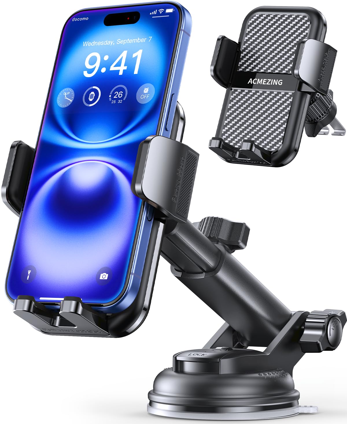 3-in-1 Car Phone Holder [122+LBS Strongest Suction & Stable Clamp Arm] 360° Adjustable Car Phone Mount, Cell Phone Holders for Your Car for Dashboard…