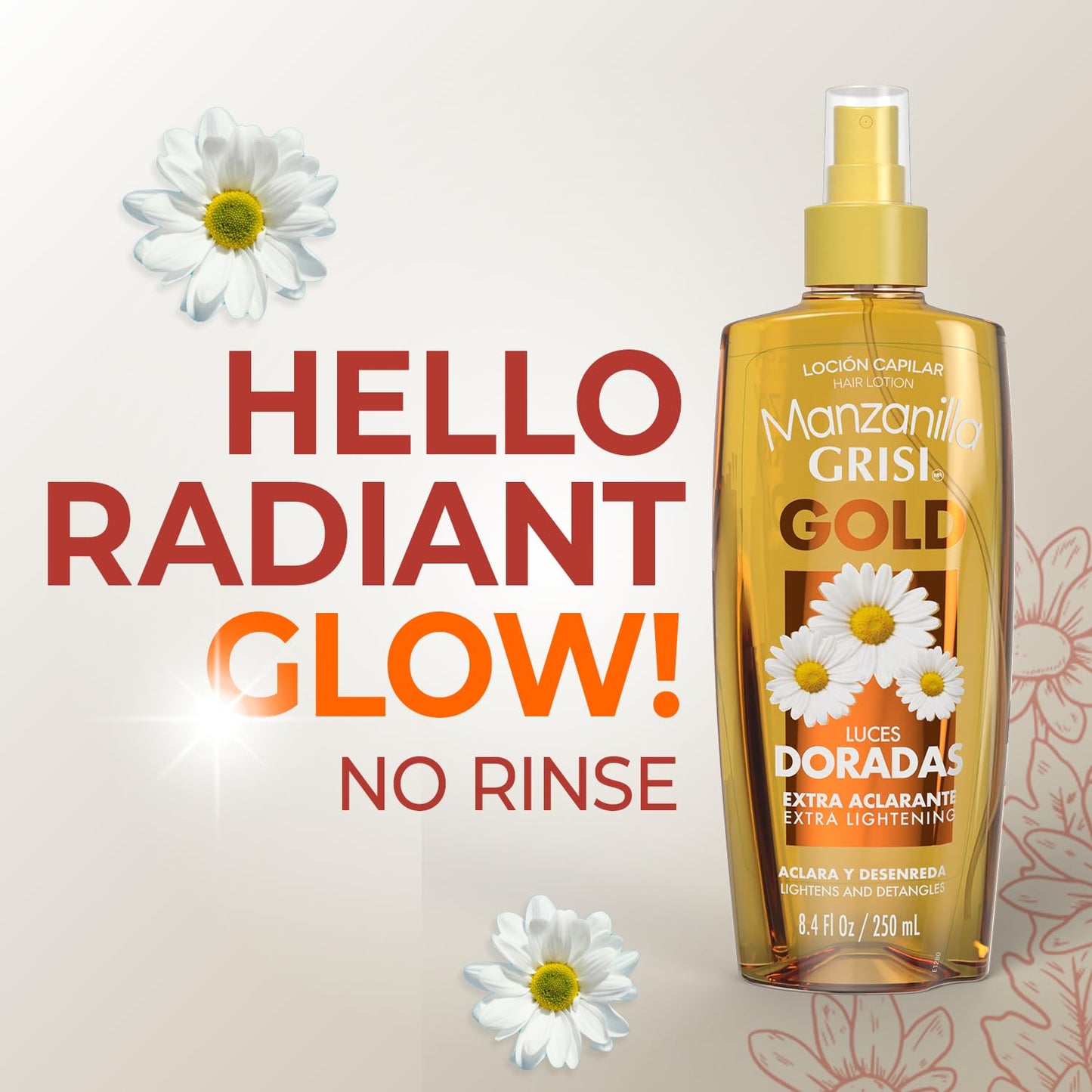 Grisi Manzanilla Hair Lotion Gold - Chamomile Hair Lightening Spray | Enhances Golden Highlights Naturally with Daily Use | Leave-In Detangler Spray