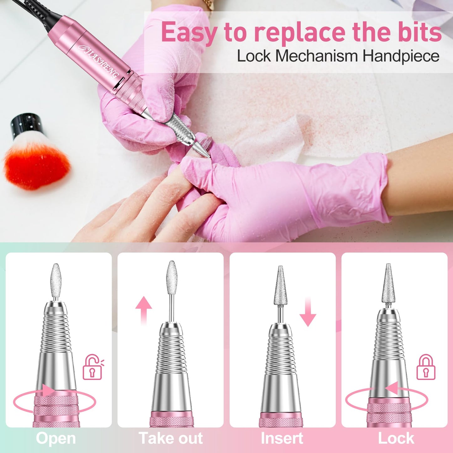 Jiasheng Electric Nail Drill, 30000rpm Professional Nail Drill Machine, Compact Electrical Nail File Kit for Acrylic Gel Nails Efile Drill