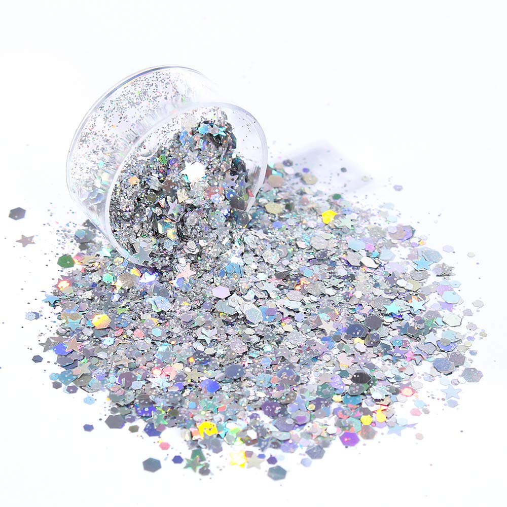 Extra Fine Glitter Powder for Craft, 24 Colors Holographic Cosmetic Laser Glitter for Nail Body Eye Hair Face Lip Gloss, Iridescent Glitter Powder