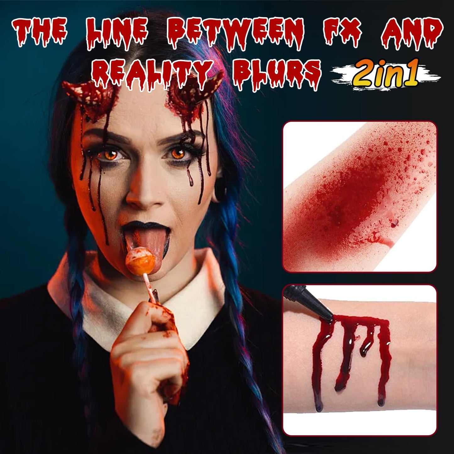 Fake Blood Spray for Halloween 2Pack, 2x2 fl oz Washable Fake Blood Makeup Kit, Realistic Dripping Fake Blood, Fake Blood for Face, Perfect