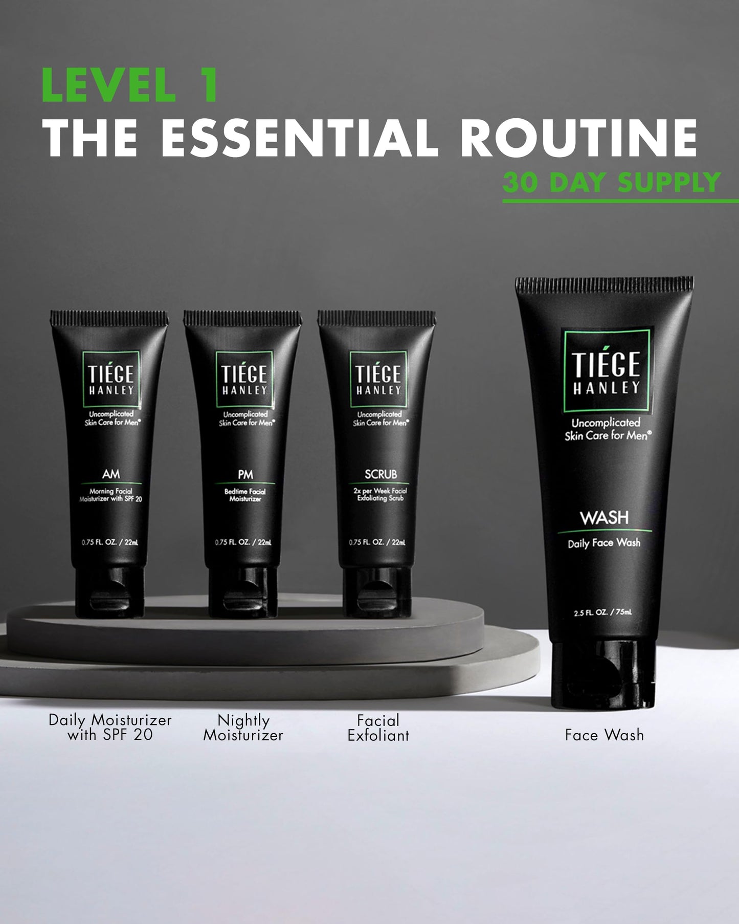 Tiege Hanley Skin Care Set for Men, Essential Routine, System Level 1, Daily Face Wash, Facial Scrub, Moisturizer With SPF, and Night Cream Beauty and Personal Care Tiege Hanley