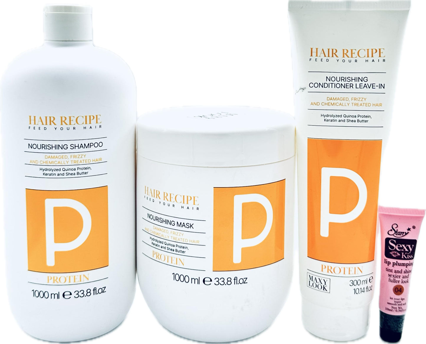 Maxy Look Protein Nourishing Shampoo 1000ml, Mask 1000ml & Leave in Conditioner 300ml for Damaged, Frizzy & Chemically Treated Hair - Free Starry Lip