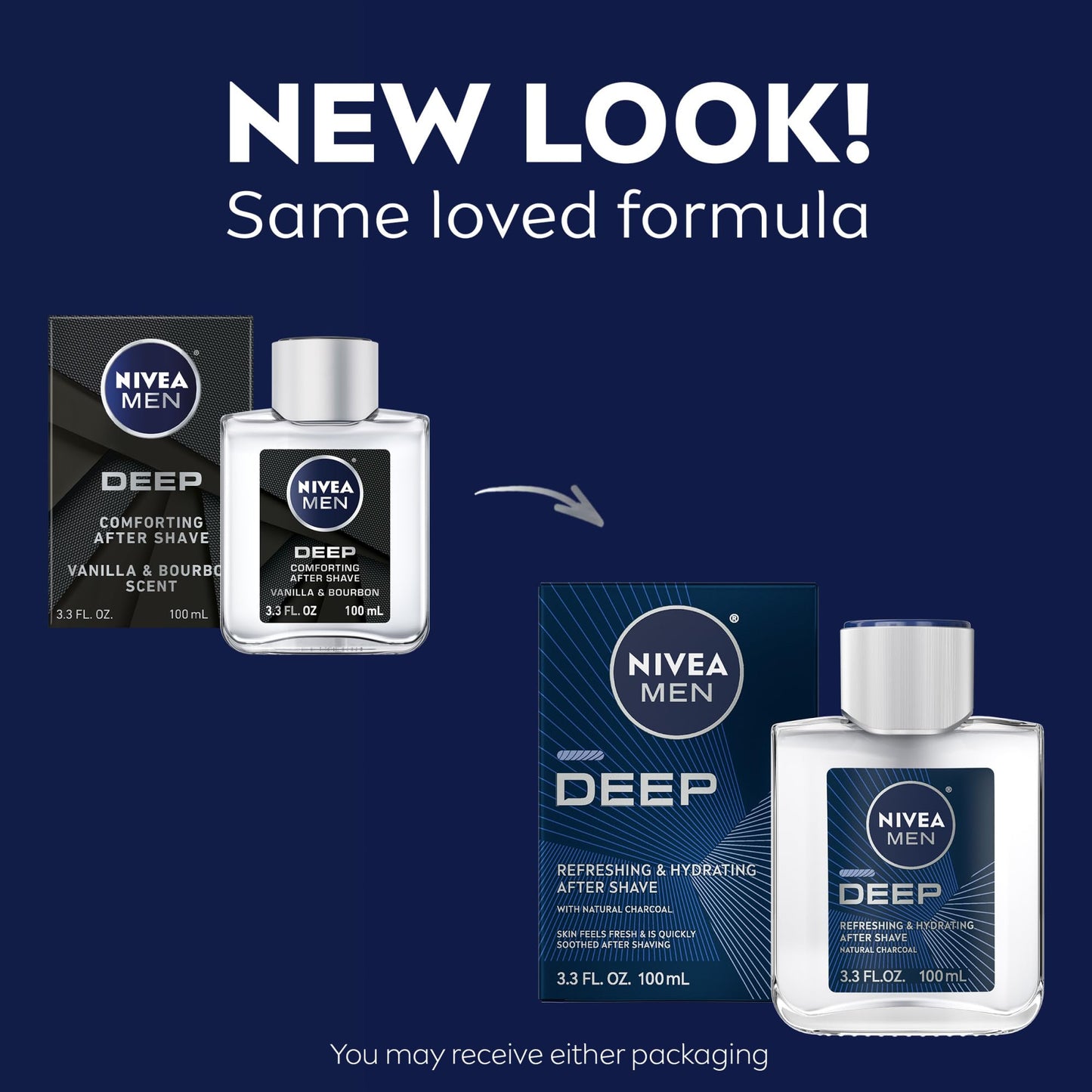NIVEA Men DEEP Refreshing and Hydrating After Shave with Natural Charcoal, Aftershave Lotion for Men Soothes Shave Irritation, Vanilla and Bourbon