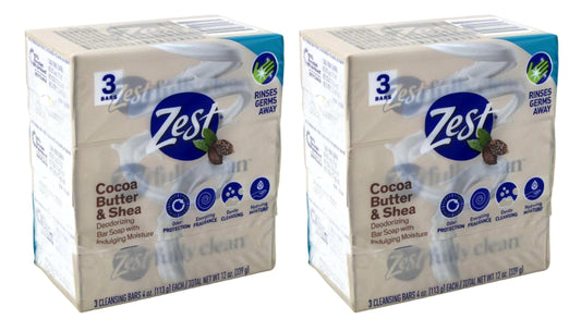 Zest Bath Bars, Cocoa Butter & Shea, 4 oz bars, 3 ea (Pack of 2)