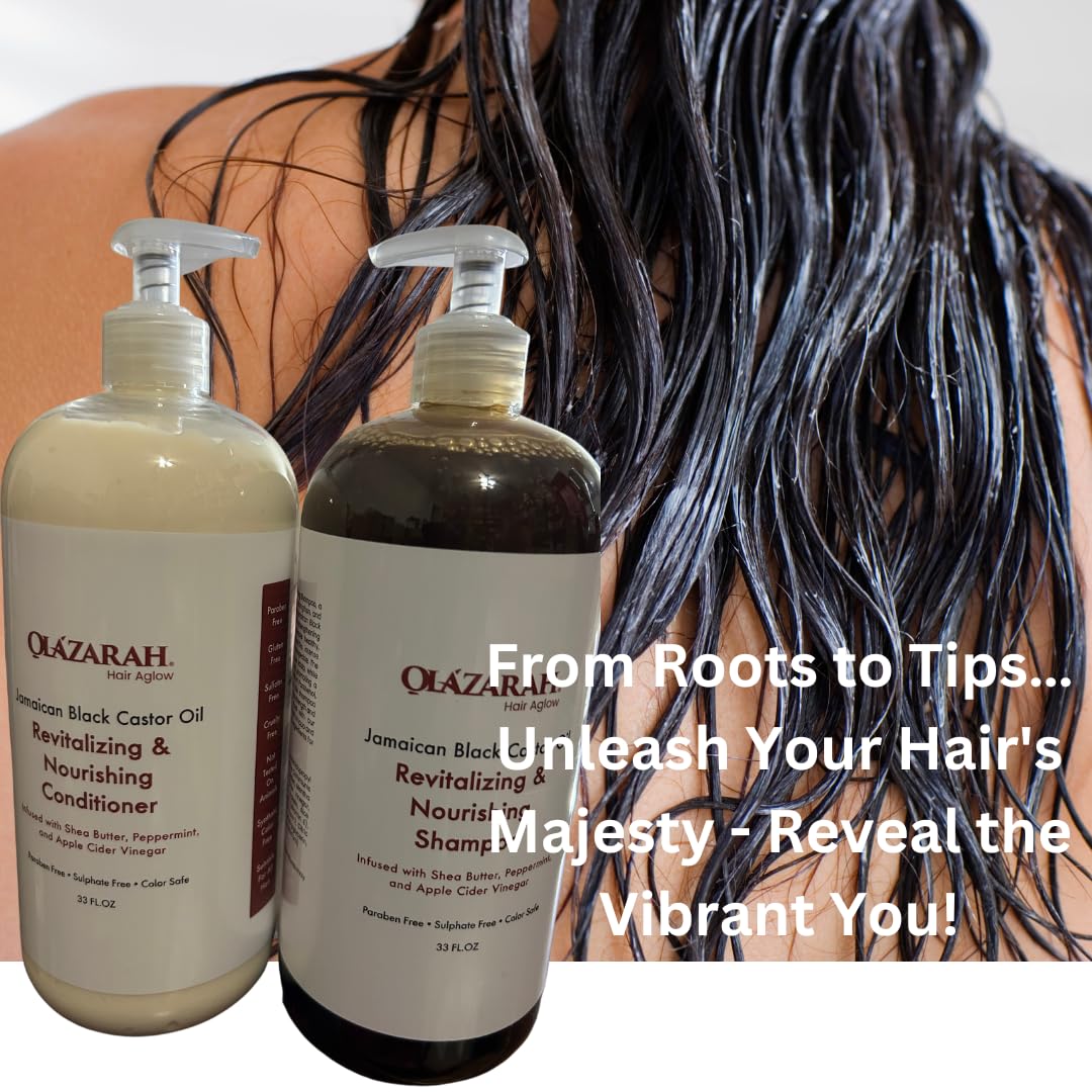 OLAZARAH Jamaican Black Castor Oil Shampoo and Conditioner Set - 33 Fl Oz Each - Revitalizing & Nourishing - Infused with Shea Butter, Peppermint