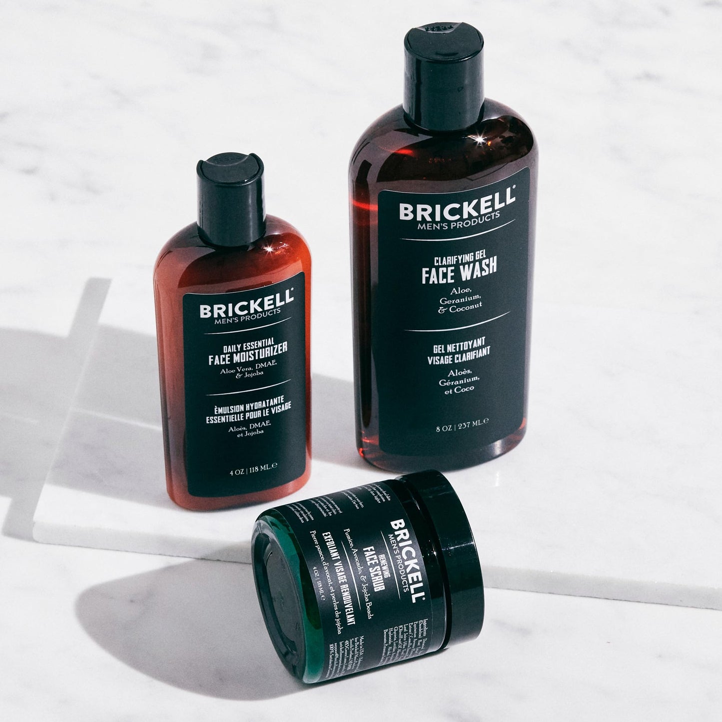 Brickell Men's Products Daily Advanced Face Care Routine I, Gel Facial Cleanser Wash, Face Scrub, Facial Moisturizer Lotion, Natural and Organic Men's