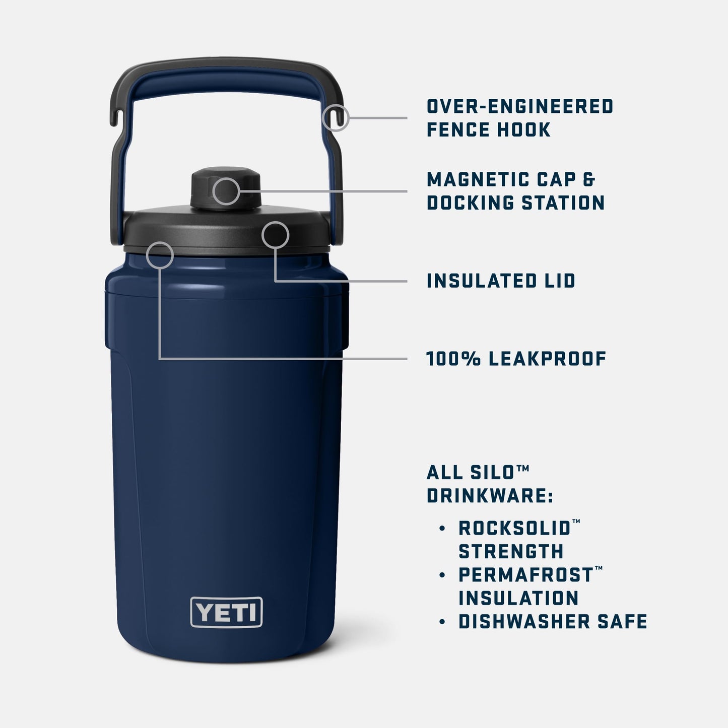 YETI Half Gallon Insulated Chug Cap Water Jug - Leakproof, Lightweight Sports Bottle with Fence Hook Handle - Keeps Drinks Ice-Cold - Ideal for Gym