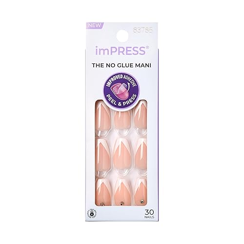 imPRESS KISS Press-On Manicure, Nail Kit, PureFit Technology, Medium Length Press-On Nails, 'So French', Includes Prep Pad, Mini Nail File, Cuticle