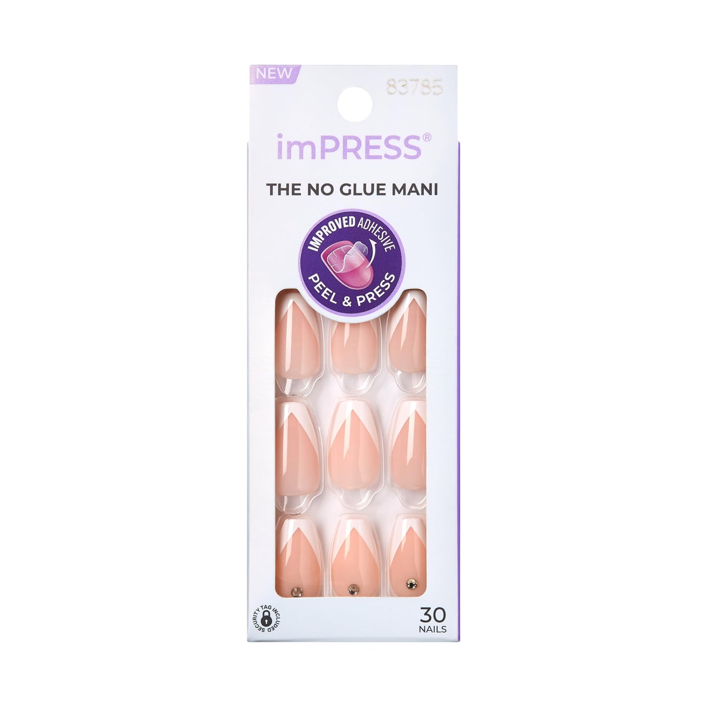 imPRESS KISS Press-On Manicure, Nail Kit, PureFit Technology, Medium Length Press-On Nails, 'So French', Includes Prep Pad, Mini Nail File, Cuticle