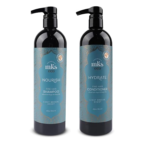 MKS eco Nourish Shampoo for Fine Hair, Light Breeze (25 fl oz) + MKS eco Hydrate Conditioner for Fine Hair, Light Breeze (25 fl oz) - Moroccan Argan