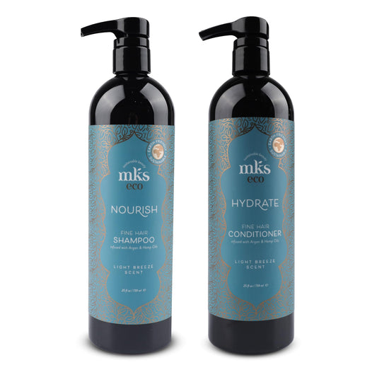 MKS eco Nourish Shampoo for Fine Hair, Light Breeze (25 fl oz) + MKS eco Hydrate Conditioner for Fine Hair, Light Breeze (25 fl oz) - Moroccan Argan