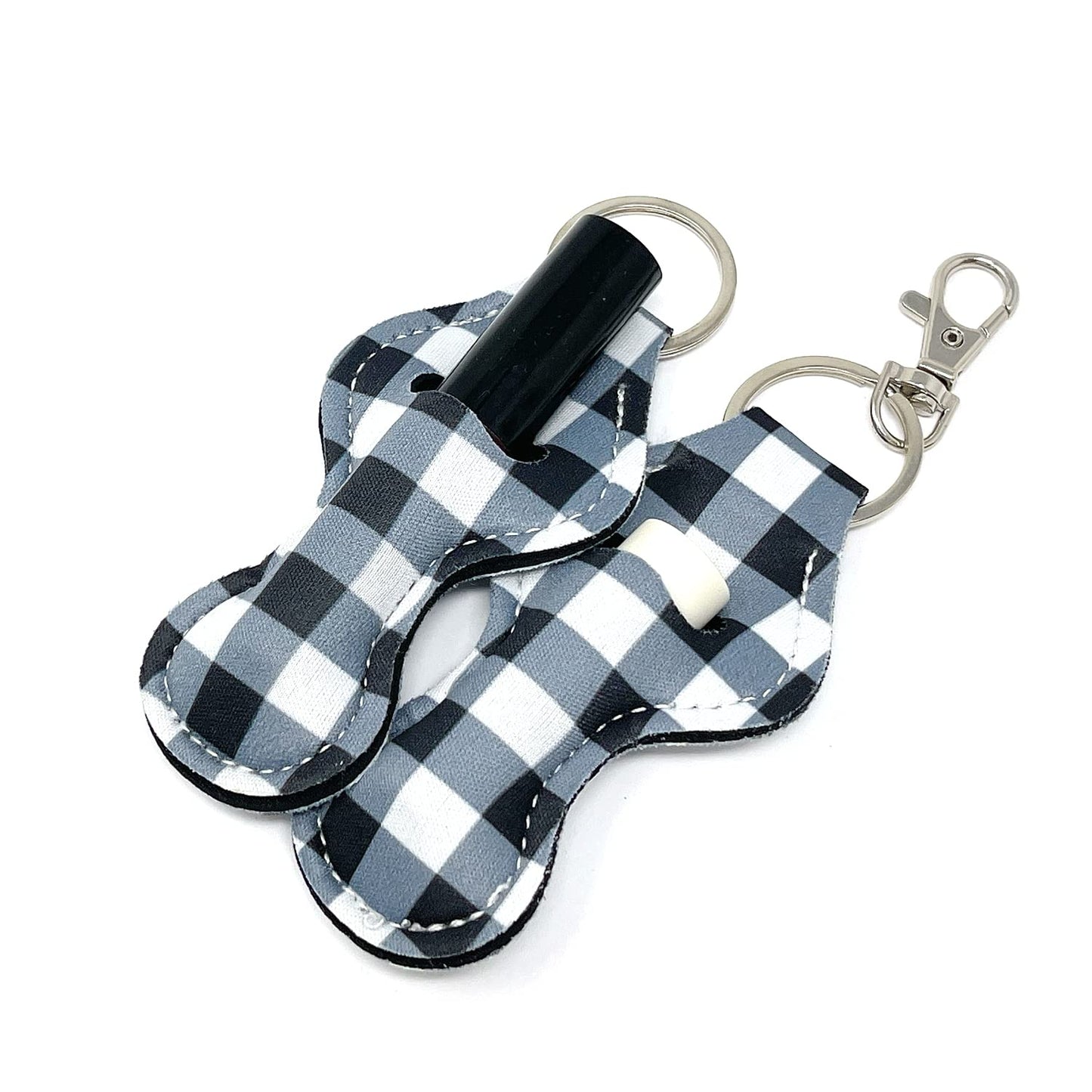allydrew 10 Pack Chapstick Holder Keychain, Keyring for Lip Balm Lip Gloss Lipstick with 10 Pieces Metal Keyring Clasps, Blue & White Plaid