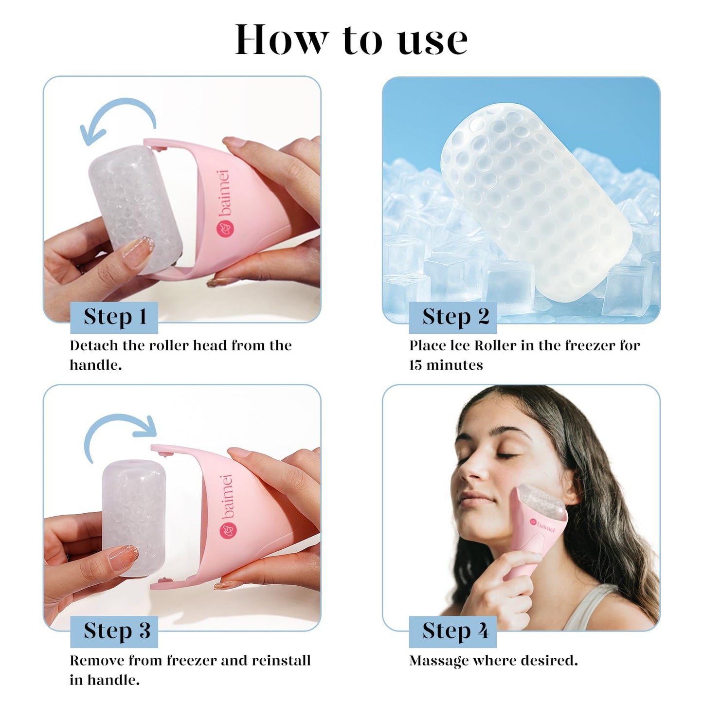 BAIMEI IcyMe Ice Roller for Face and Gua Sha Facial Tool Set, Ice Face Roller Reduces Puffiness Relieves Migraines Skin Care Tools, Self Care Gift