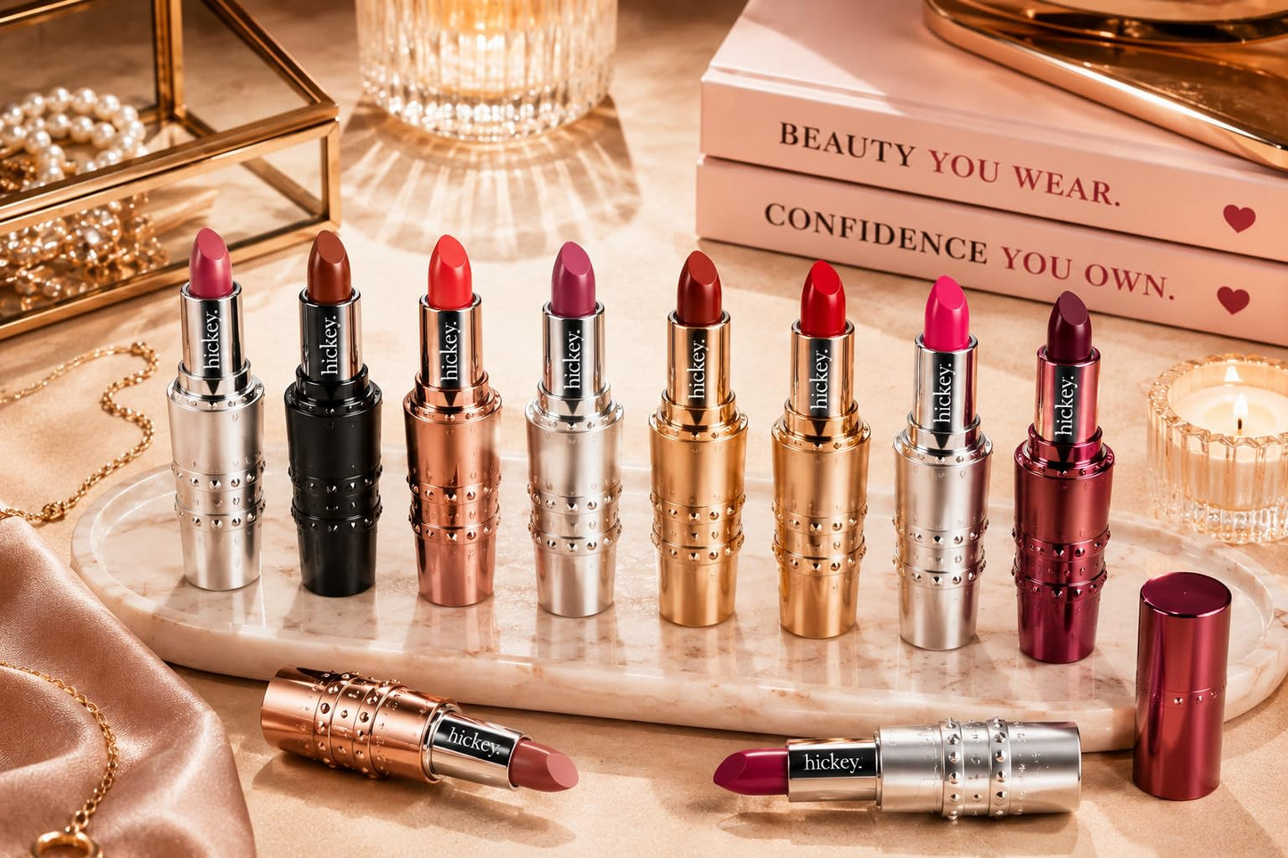 Hickey Lipstick The Vault Collection - 8 Piece Refillable Set - (Walk of Shame, Mile High, Big Trouble, Make Out, Haute Mess, Birthday Suit & More) -