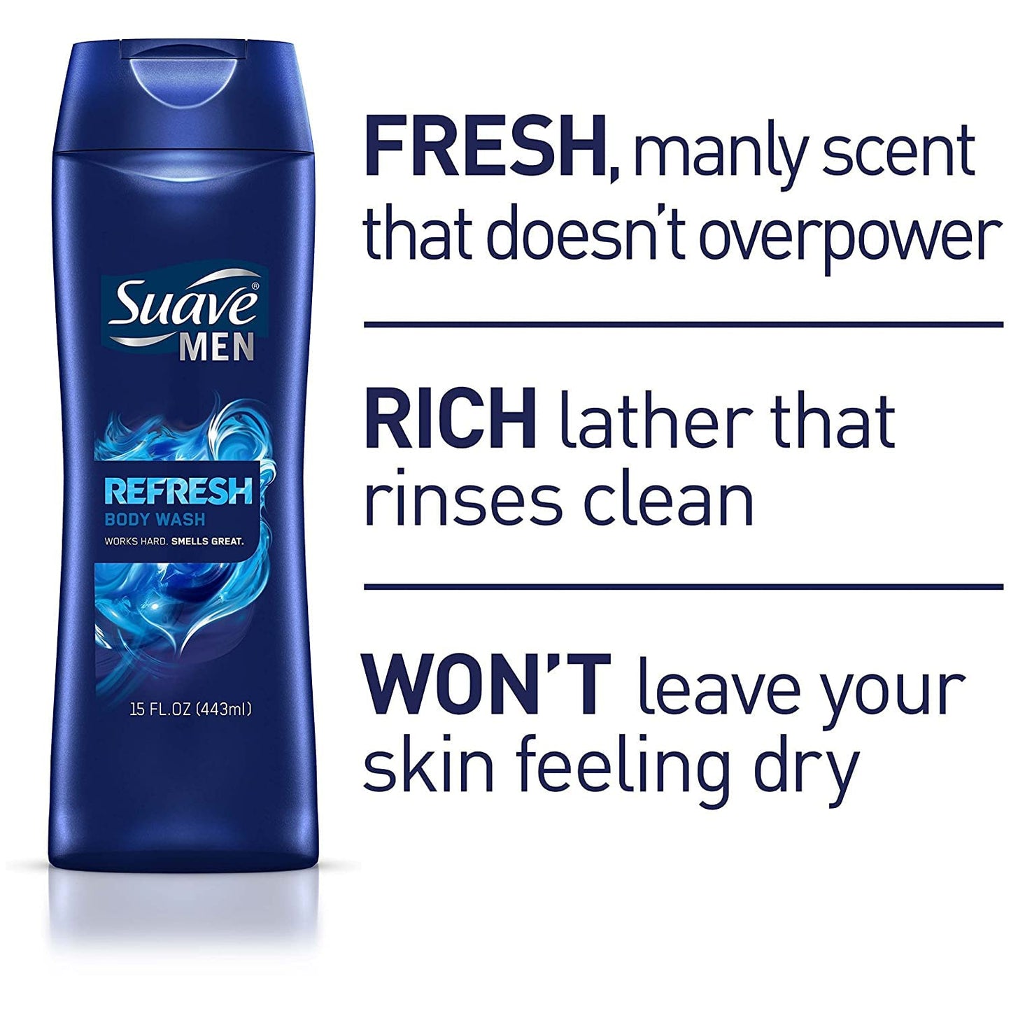 Suave Men Body Wash, Refreshing, 12 Fl Oz (Pack of 6)