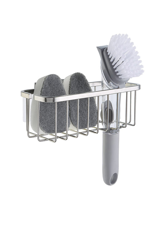 SunnyPoint NeverRust Sink Sponge Holder – Adhesive Mount with Suction Cup, Rustproof Organizer for Kitchen & Bathroom – 7.4x3.3x2.75"