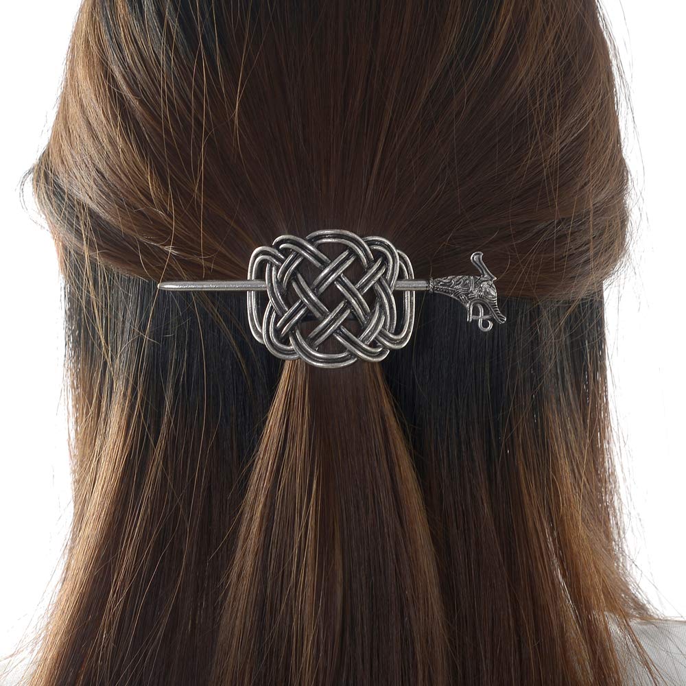 Viking Celtic Hair Clips Hairpins- Viking Hair Accessories Celtic Knot Hair Pins Antique Silver Hair Sticks Irish Hair Decor Accessories for Long Hair