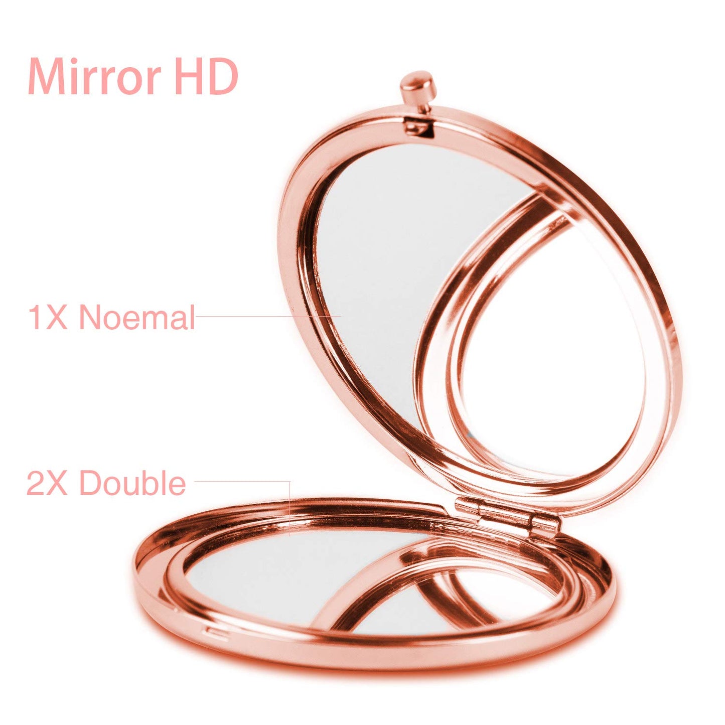 Dynippy Compact Mirror Rose Gold Makeup Mirror Folding Mini Pocket Mirror Portable Hand Mirror Double-Sided 2 x 1x Magnification for Woman Girls A-Red